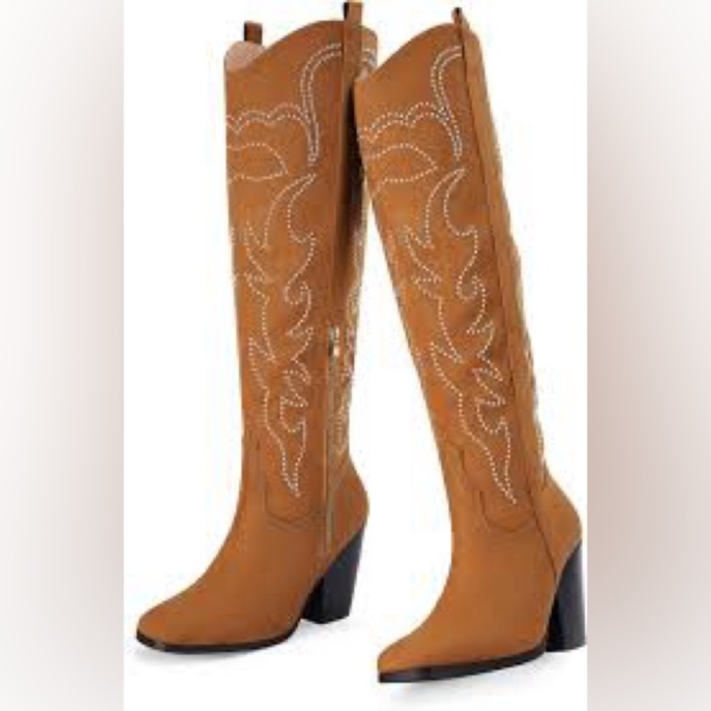 Brown faux Suede Knee-High Boots